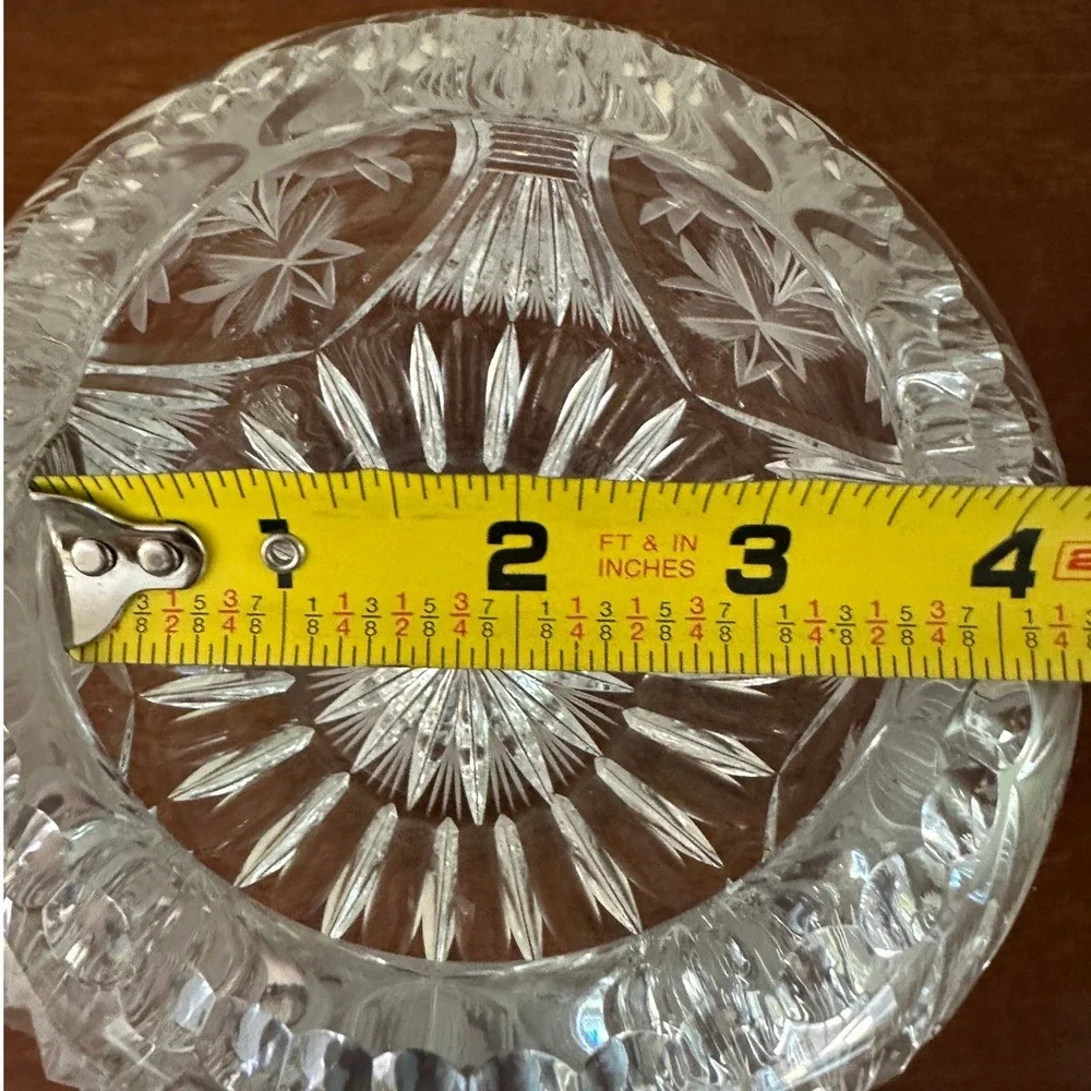 Crystal Frosted Floral Etched Cut Glass Clear Rose Bowl Vase Vintage Cottagecore